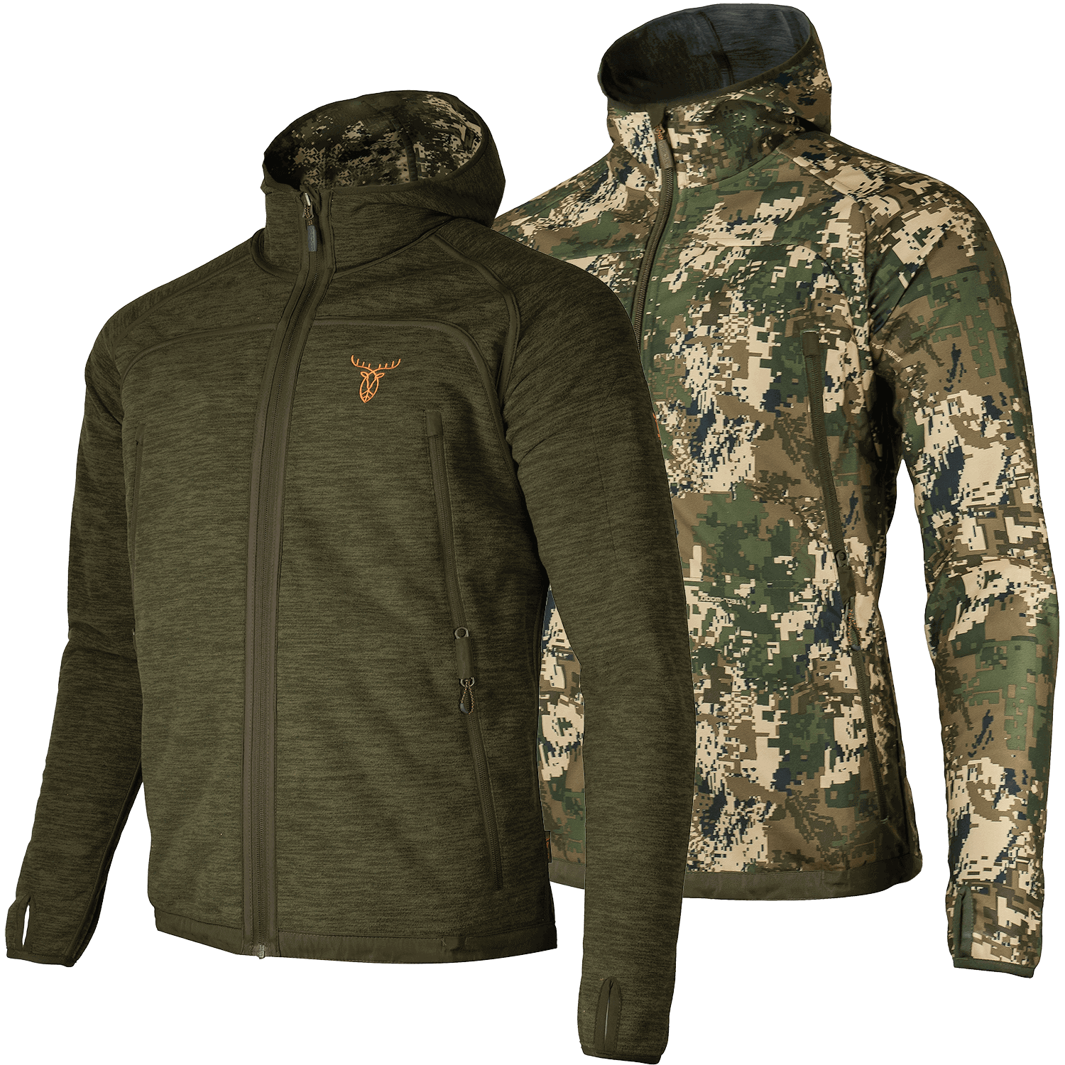  Pirscher Gear Giacca con cappuccio in pile reversibile (Optimax 2S/verde) - Abbigliamento caccia uomo